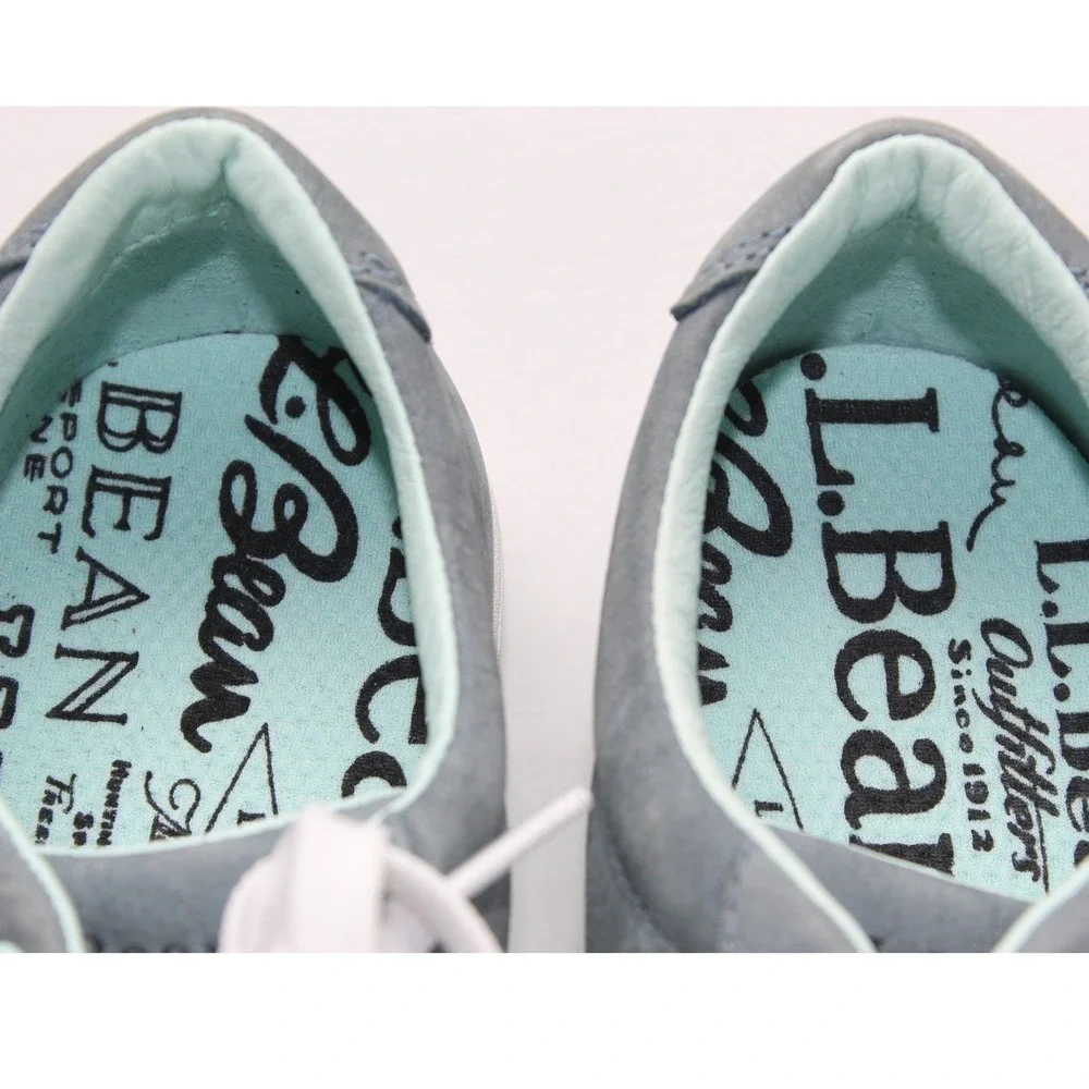 LL Bean Womens 9.5 Medium Blue Leather Low Top Sneakers‎ Lace Up 519198